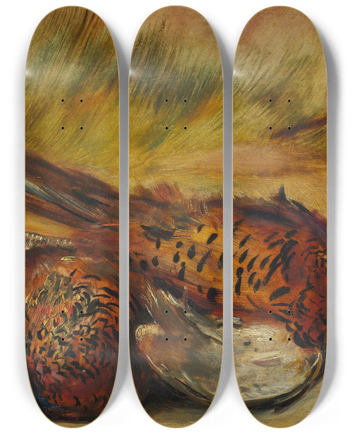 Triptych art skateboard deck of Sir John Everett Millais Dead Pheasants by Sir John Everett Millais (1829-1896)