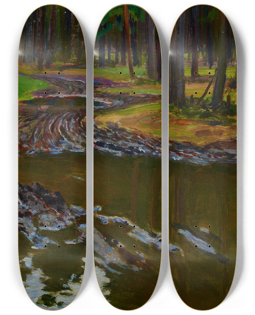 Triptych art skateboard deck of Ambroy Sabatowski Mud In The Forest by Ambrozy Sabatowski (1871-1920)