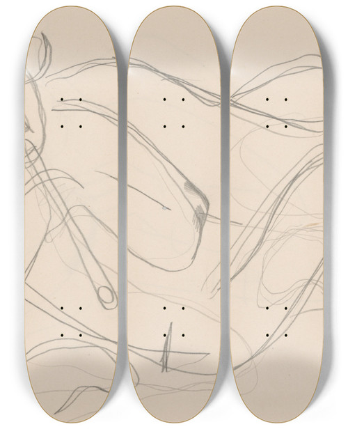 Triptych art skateboard deck of Mikul Galanda Sketchbook With Various Studies_6 by Mikulas Galanda (1895-1938)