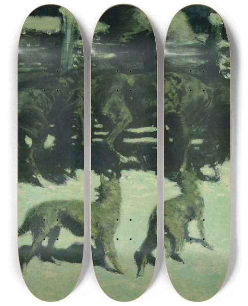 Triptych art skateboard deck of Frederic Remington The Call For Help by Frederic Remington (1861-1909)
