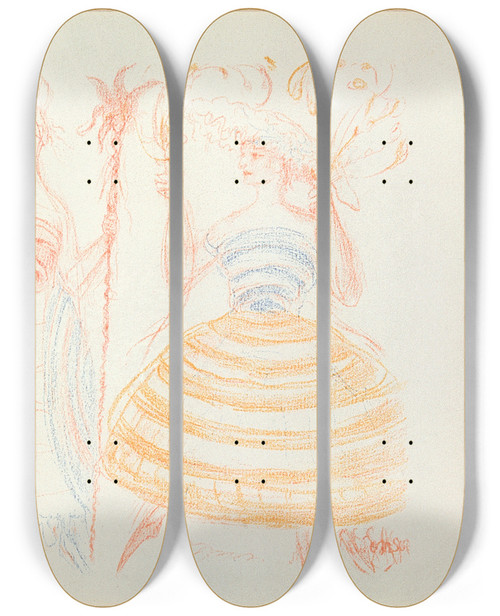 Triptych art skateboard deck of James Ensor De Schelpen by James Ensor (1860-1949)