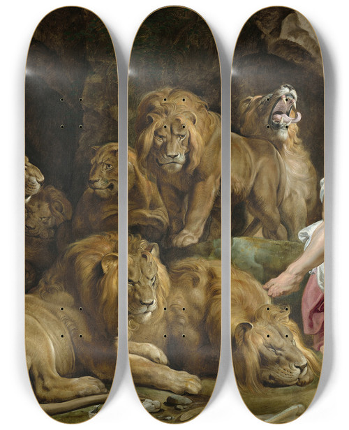 Triptych art skateboard deck of Peter Paul Rubens Daniel In The Lions Den by Peter Paul Rubens (1577-1640)