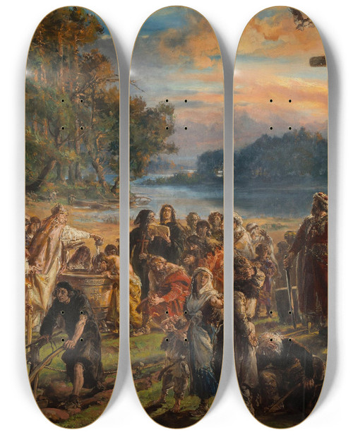 Triptych art skateboard deck of Jan Matejko Adoption Of Christianity 965 Ad From The Series History Of Civilization In Poland by Jan Matejko (1838-1893)