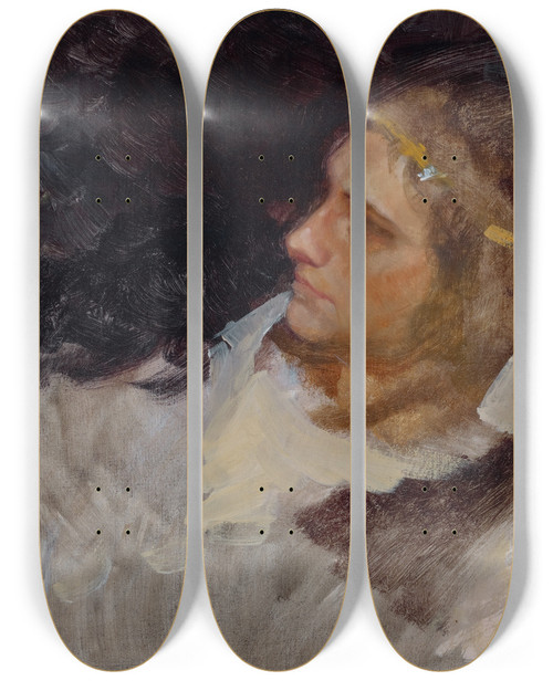 Triptych art skateboard deck of Edwin Austin Abbey Figure Study Of Hamlet For The Play Scene Hamlet Act Iii Scene Ii by Edwin Austin Abbey (1852-1911)