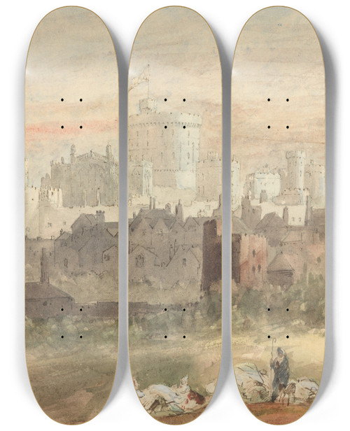 Triptych art skateboard deck of Sir George Hayter A Capriccio Of Windsor Castle by Sir George Hayter (1792-1871)