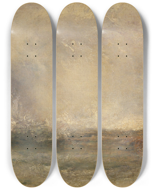 Triptych art skateboard deck of Joseph Mallord William Turner Stormy Sea Breaking On A Shore by Joseph Mallord William Turner (1775-1851)