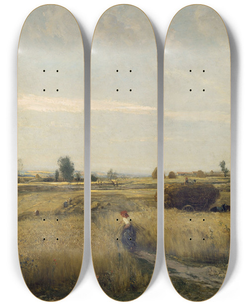Triptych art skateboard deck of Charles Franois Daubigny Harvest by Charles Francois Daubigny (1817-1878)