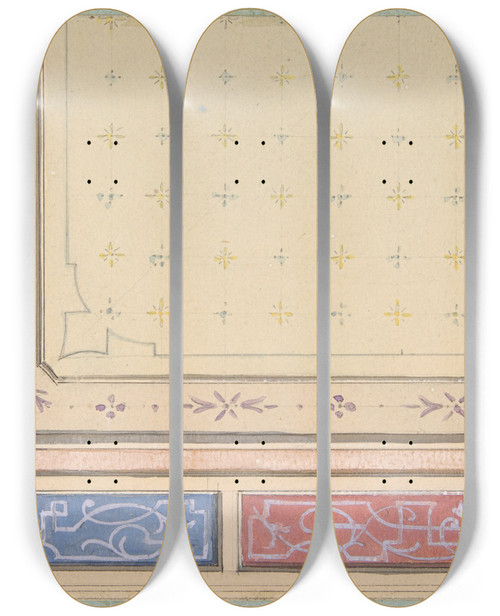 Triptych art skateboard deck of Julesedmondcharles Lachaise Design For A Ceiling_17 by Jules-Edmond-Charles Lachaise (1897)