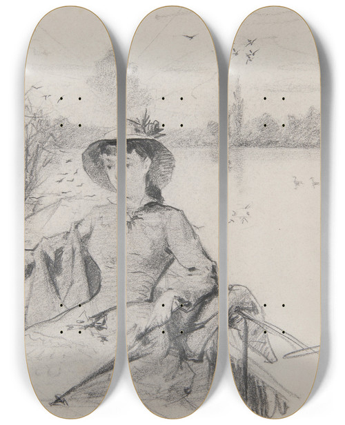 Triptych art skateboard deck of Ferdynand Bryll Kobieta W Dce by Ferdynand Bryll (1863-1922)