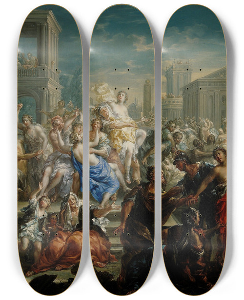 Triptych art skateboard deck of Johann Georg Platzer The Rape Of The Sabine Women by Johann Georg Platzer (1704-1761)