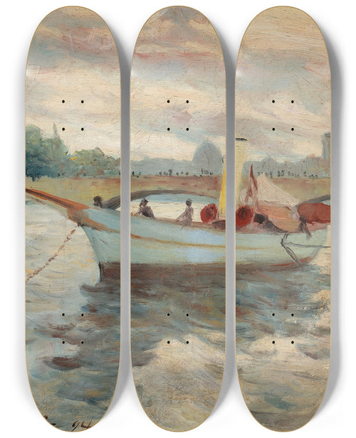 Triptych art skateboard deck of Helmer Osslund Motif From The Seine by Helmer Osslund (1866-1938)