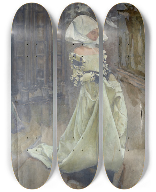 Triptych art skateboard deck of Edwin Austin Abbey Figure Study Possibly For Margaret Andfaust by Edwin Austin Abbey (1852-1911)