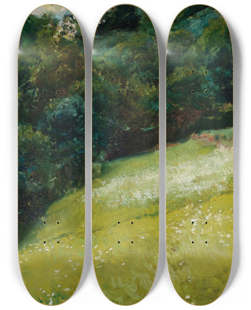 Triptych art skateboard deck of Joaqun Sorolla Prado De Asturias San Esteban De Pravia Field In Asturias San Esteban De Pravia by Joaquin Sorolla (1863-1923)