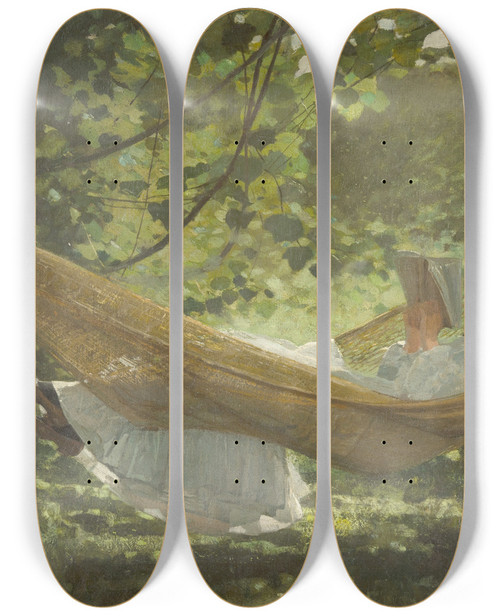 Triptych art skateboard deck of Winslow Homer Sunlight And Shadow_1 by Winslow Homer (1836-1910)