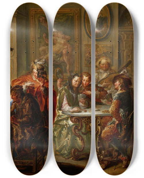 Triptych art skateboard deck of Johann Georg Platzer The Pleasures Of The Seasons Winter by Johann Georg Platzer (1704-1761)