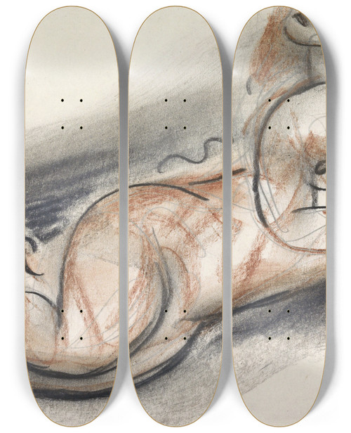 Triptych art skateboard deck of Leo Gestel Schetsblad Met Liggend Vrouwelijk Naakt by Leo Gestel (1881-1941)