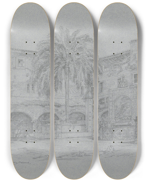 Triptych art skateboard deck of Ludwig Metz Kloster Maria Di Ges Palermo by Ludwig Metz