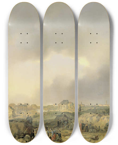 Triptych art skateboard deck of Ferdinand De Braekeleer The Citadel Of Antwerp Shortly After The Siege Of 19 November23 December 1832 And The Surrender Of The Dutch Garisson To The French_2 by Ferdinand De Braekeleer (1792-1883)