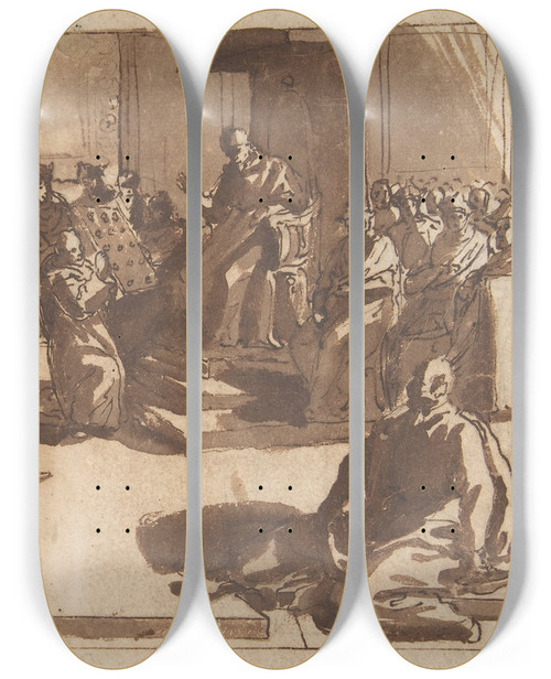 Triptych art skateboard deck of Cesare Nebbia An Ecclesiastic Blessing A Book Before The Sacred College by Cesare Nebbia (1536-1622)