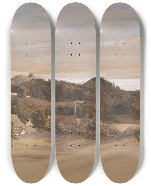 Triptych art skateboard deck of Samuel Palmer Underriver Hills Near Sevenoaks Kent From The Grounds Of J Herries Esq_1 by Samuel Palmer (1805-1881)