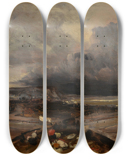 Triptych art skateboard deck of Eugne Isabey Le Port De Dieppe by Eugene Isabey (1803-1886)
