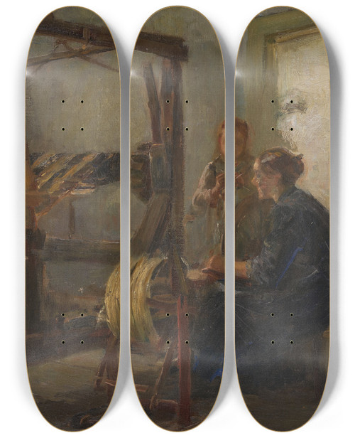 Triptych art skateboard deck of Christian Adam Landenberger Weaving Room by Christian Landenberger