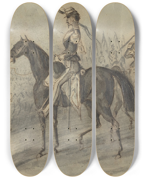 Triptych art skateboard deck of Constantin Guys Military Parade by Constantin Guys (1805-1892)
