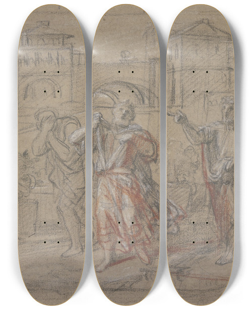 Triptych art skateboard deck of Franoisalexandre Verdier Davids Atonement by Franois-Alexandre Verdier (1651-1730)