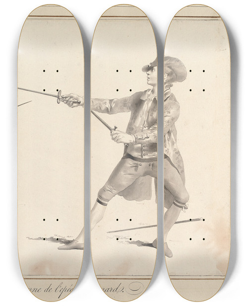 Triptych art skateboard deck of James Gwin Position De La Garde Italienne De Lepe Poignard by James Gwin (1720-1769)