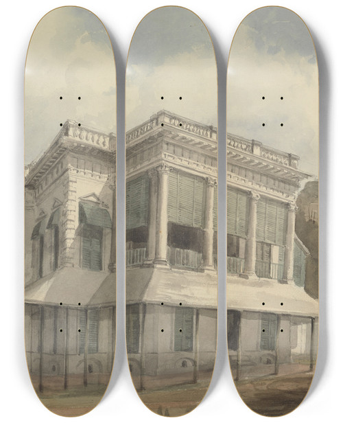 Triptych art skateboard deck of Charles Dyce Elysium Row Calcutta by Charles Dyce (1816-1853)