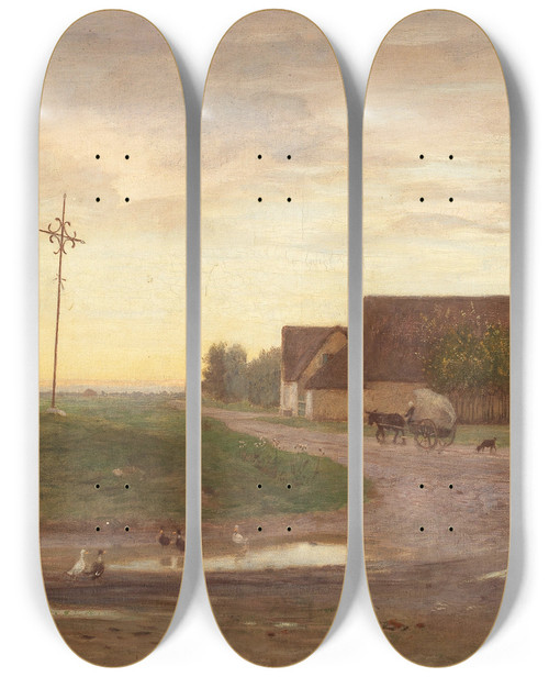 Triptych art skateboard deck of Eugen Jettel Kreuzweg Bei Cayeux by Eugen Jettel (1845-1901)