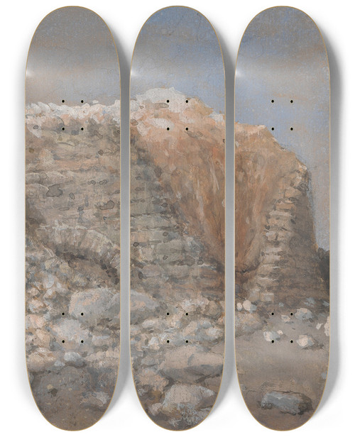 Triptych art skateboard deck of Clarkson Stanfield Stone Wall by Clarkson Stanfield (1793-1867)