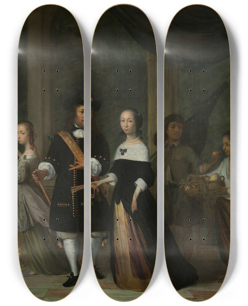 Triptych art skateboard deck of Jacob Coeman Pieter Cnoll Cornelia Van Nijenrode Their Daughters And Two Enslaved Servants by Jacob Coeman (1632-1676)