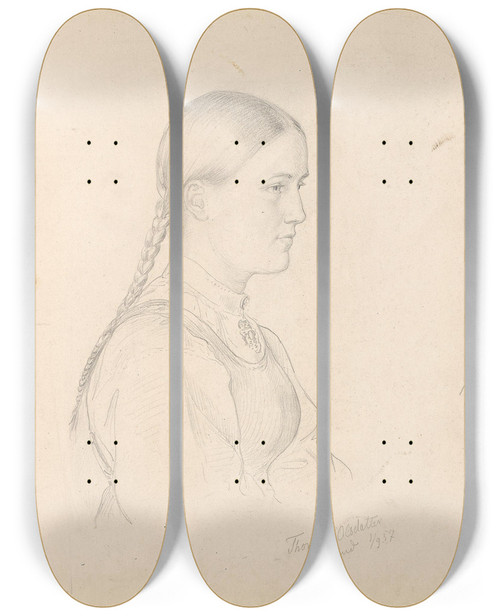 Triptych art skateboard deck of Adolph Tidemand Torond Olsdatter Aasland Tone Anundsdatter by Adolph Tidemand (1814-1876)