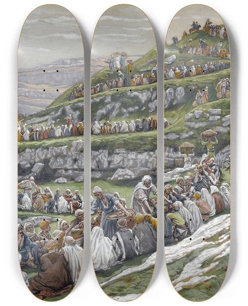 Triptych art skateboard deck of James Tissot The Miracle Of The Loaves And Fishes by James Tissot (1836-1902)