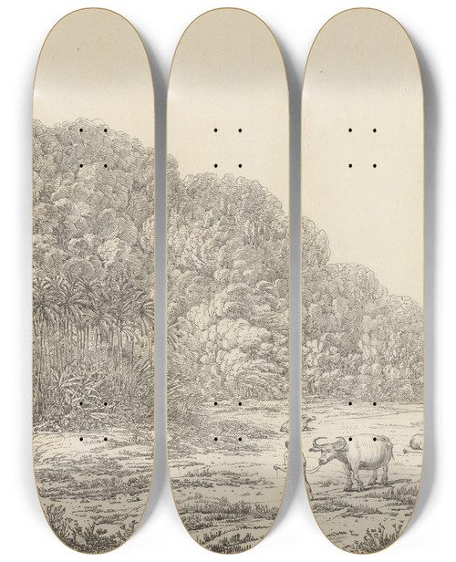 Triptych art skateboard deck of John Webber View In The Island Of Pulo Condore_2 by John Webber (1751-1793)