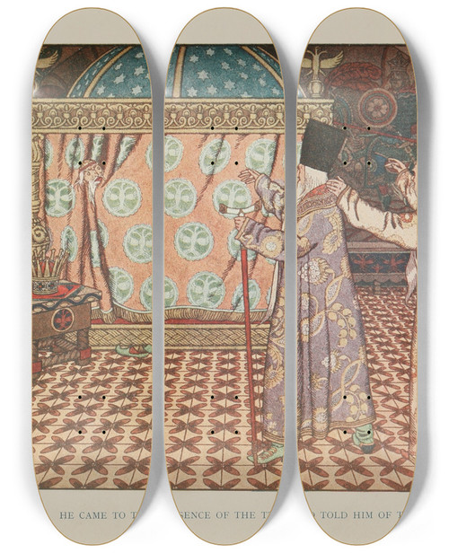 Triptych art skateboard deck of Ivan Bilibin He Came To The Presence Of The Tzar And Told Him Of Them by Ivan Bilibin (1876-1942)
