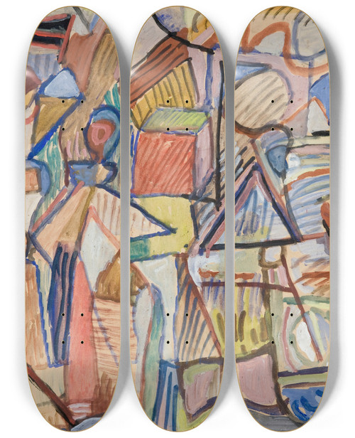 Triptych art skateboard deck of Sasza Blonder Kompozycja Geometryczna Z Postaciami by Sasza Blonder (1909-1949)