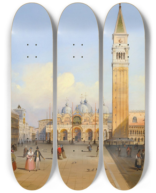 Triptych art skateboard deck of Carlo Grubacs Saint Marks Square Venice_2 by Carlo Grubacs (1812-1870)