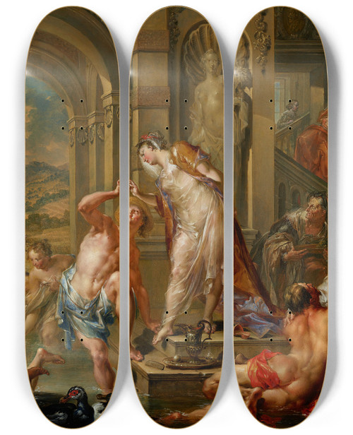 Triptych art skateboard deck of Johann Georg Platzer The Pleasures Of The Seasons Summer by Johann Georg Platzer (1704-1761)