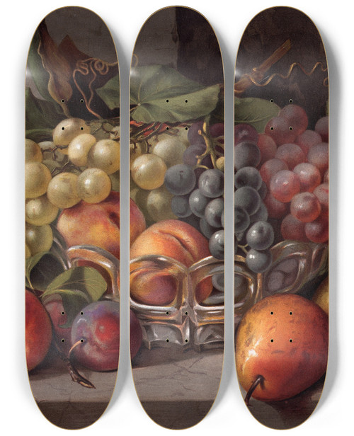 Triptych art skateboard deck of Louis Prang Autumn Fruit by Louis Prang (1824-1909)