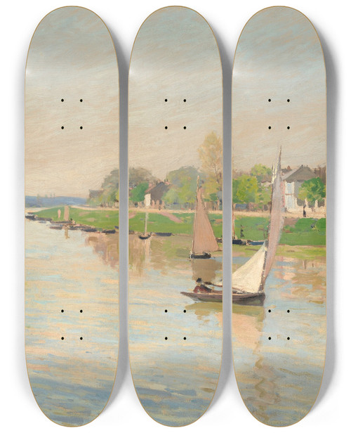 Triptych art skateboard deck of Alfred Sisley La Seine Argenteuil by Alfred Sisley (1840-1899)