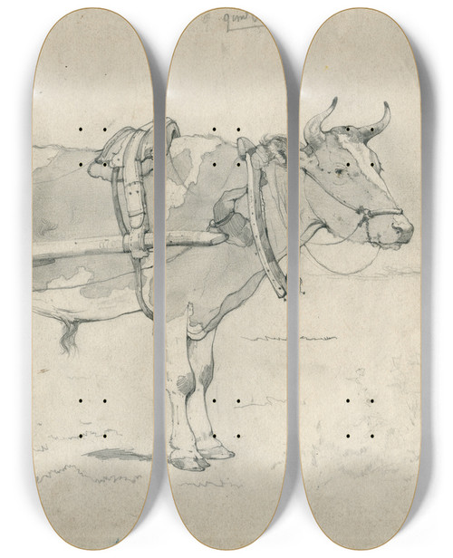 Triptych art skateboard deck of Floris Verster A Bullock Before A Cart by Floris Verster (1861-1927)