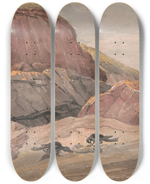 Triptych art skateboard deck of George Cumberland Near Westonsupermare With Steep Holme Island by George Cumberland (1754-1848)