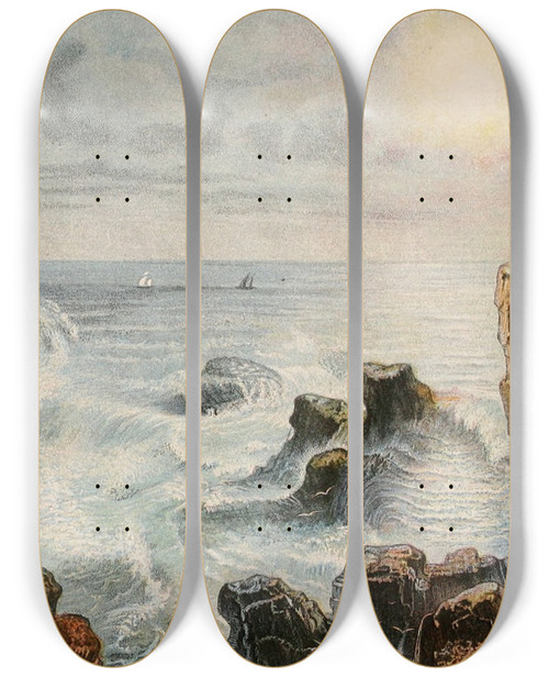 Triptych art skateboard deck of Alfred Frdol Brisants by Alfred Fredol (1804-1863)