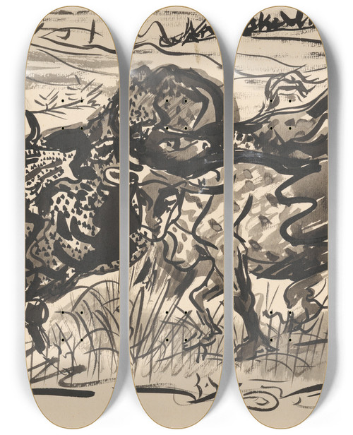 Triptych art skateboard deck of Arnold Peter Weiszkubnan Cows In A Pasture by Arnold Peter Weisz-Kubnan (1898-1944)