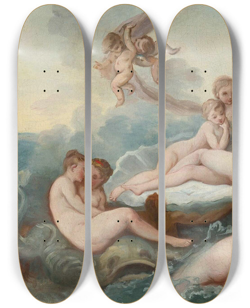 Triptych art skateboard deck of Pierre Charles Trmolires The Birth Of Venus by Pierre Charles Tremolieres (1703-1739)