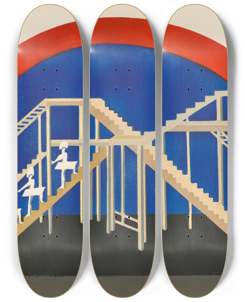 Triptych art skateboard deck of Alexandra Exter Maquettes De Thatre 3 by Alexandra Exter (1882-1949)