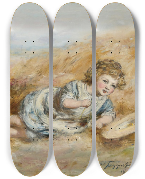 Triptych art skateboard deck of William Mctaggart Scottish Happy Hours by William Mctaggart (1835-1910)