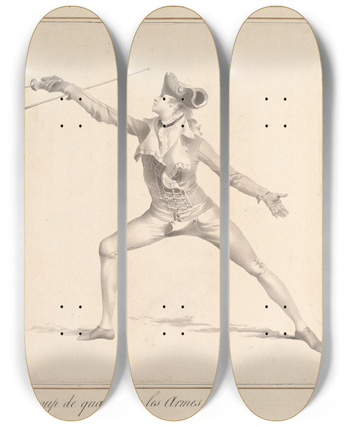 Triptych art skateboard deck of James Gwin Position Pour La Garde De Tierce Et Le Coup De Quarte Sur Les Armes by James Gwin (1720-1769)